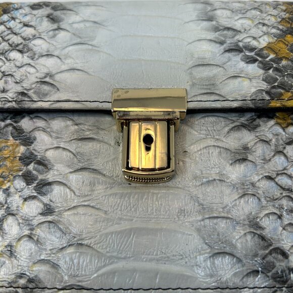 Women’s Python Embossed Crossbody Shoulder Bag w/ Chain Strap | Snake Print Flap - Picture 5 of 12